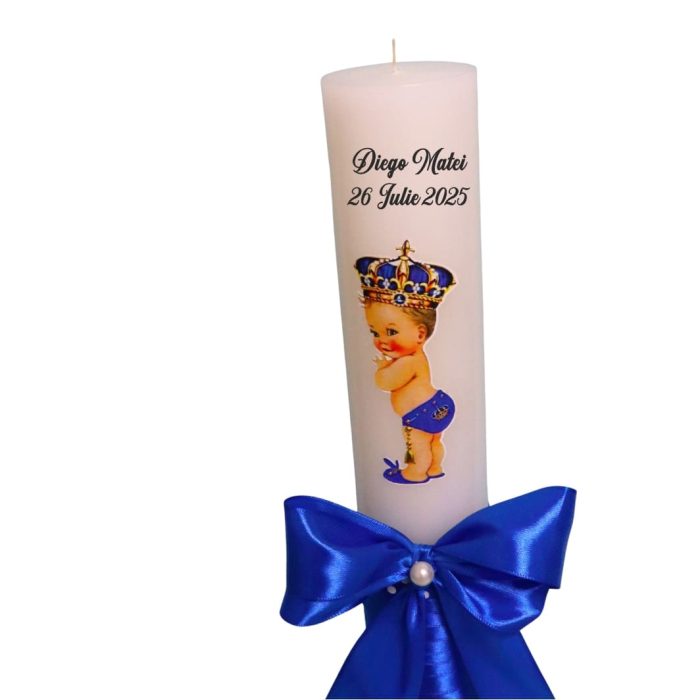Lumanare Botez, Personalizata, Micul Print, Albastru, 35 cm, LMB031 - imagine 2