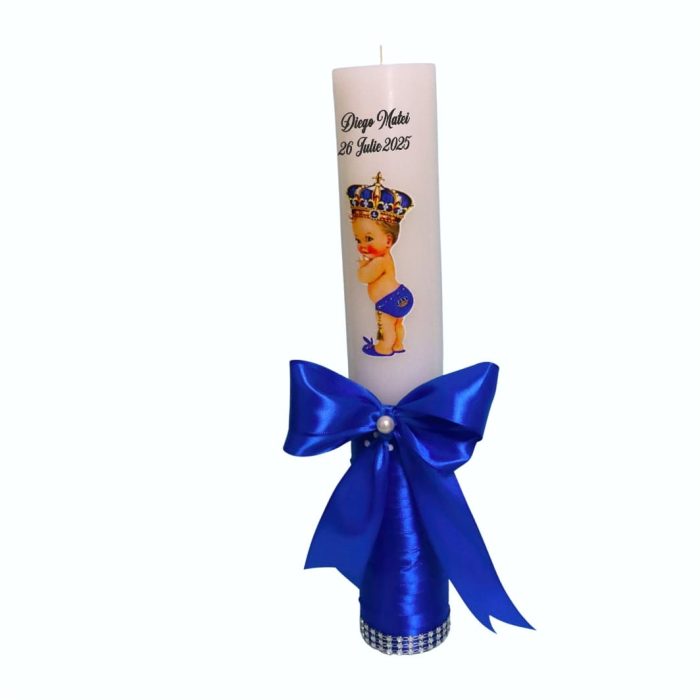 Lumanare Botez, Personalizata, Micul Print, Albastru, 35 cm, LMB031 - imagine 3