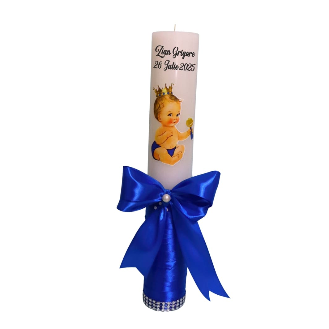 LMB032 Lumanare Botez, Personalizata, Micul Print, Albastru, 35 cm, LMB032 - imagine 1