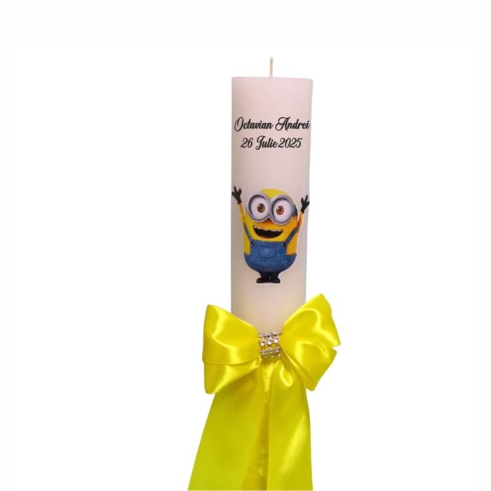 Lumanare Botez, Personalizata, Minioni, Galben, 35 cm, LMB034 - imagine 5
