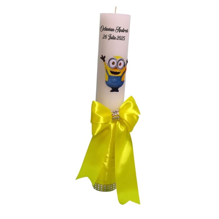 Lumanare Botez, Personalizata, Minioni, Galben, 35 cm, LMB034 - imagine 3