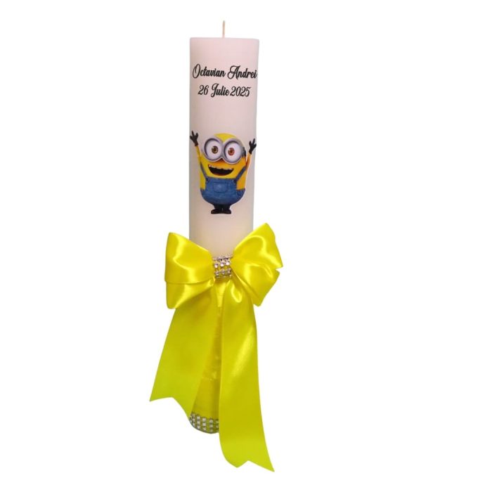 Lumanare Botez, Personalizata, Minioni, Galben, 35 cm, LMB034 - imagine 1