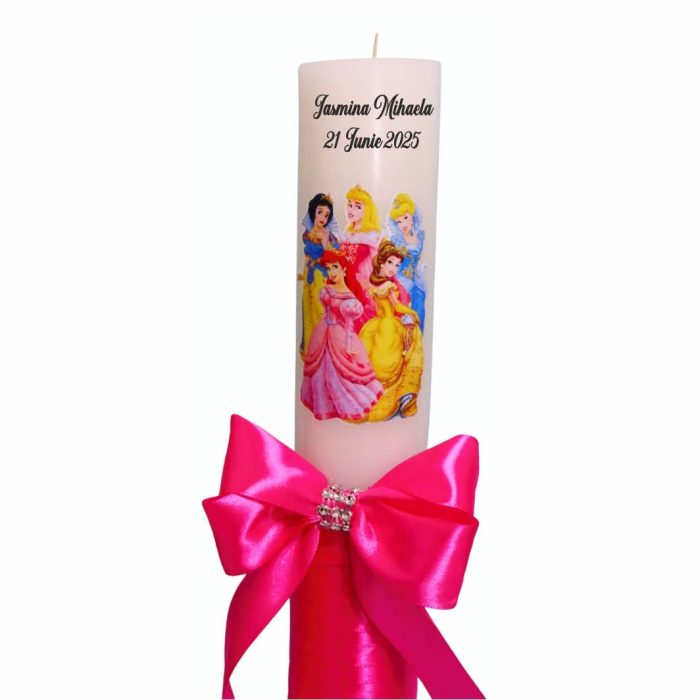 Lumanare Botez, Personalizata, Printesele Disney, Roz, 35 cm, LMB040 - imagine 2