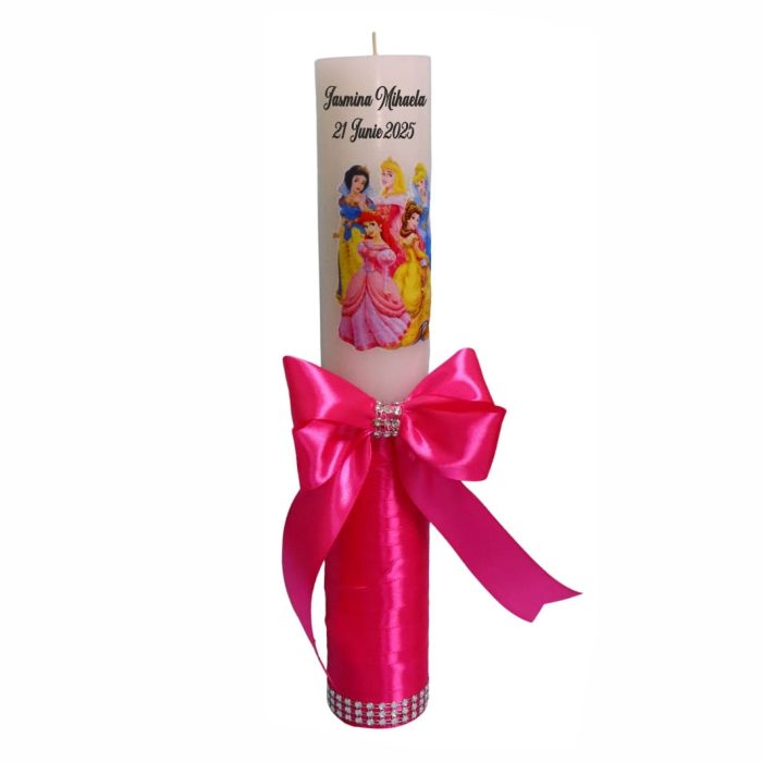 Lumanare Botez, Personalizata, Printesele Disney, Roz, 35 cm, LMB040 - imagine 4
