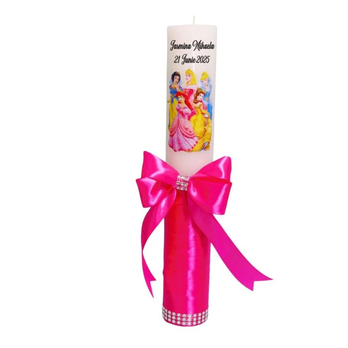 Lumanare Botez, Personalizata, Printesele Disney, Roz, 35 cm, LMB040 - imagine 1