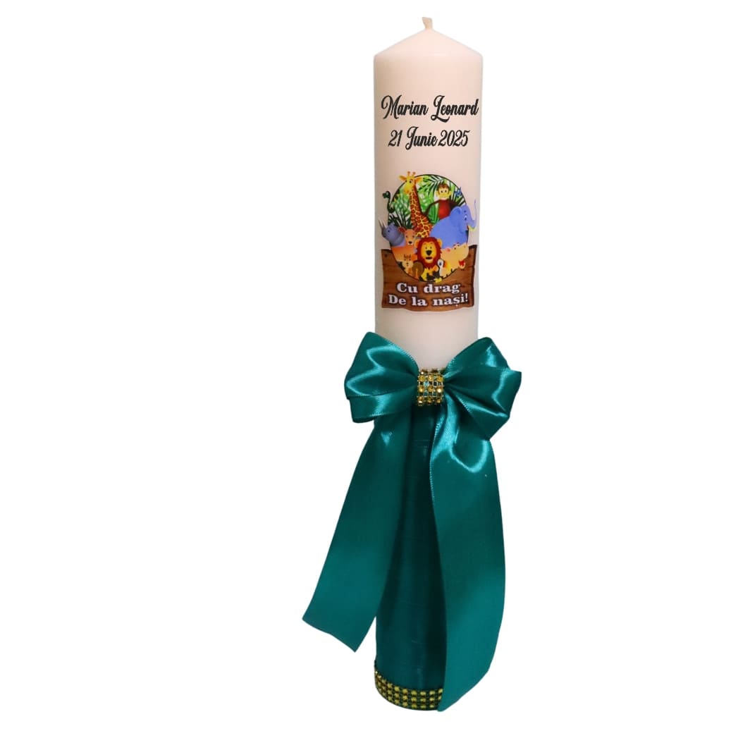 LMB041 Lumanare Botez, Personalizata, Safari, Jungla, Verde, 35 cm, LMB041 - imagine 1