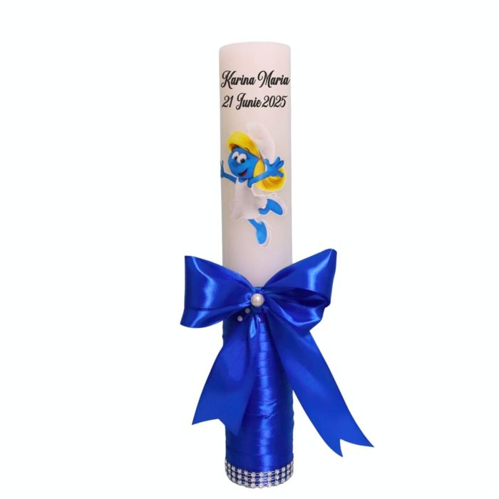 Lumanare Botez, Personalizata, Strumfita, Albastru, 35 cm, LMB046 - imagine 5