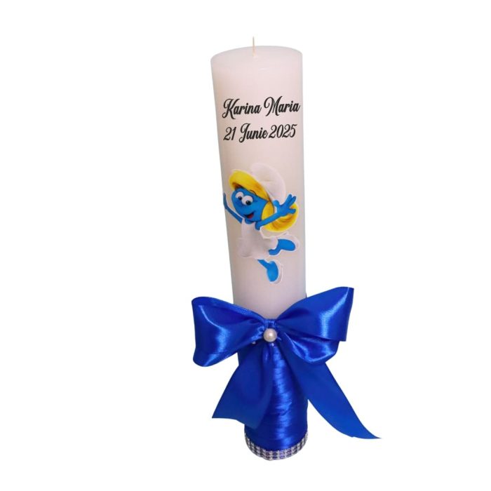 Lumanare Botez, Personalizata, Strumfita, Albastru, 35 cm, LMB046 - imagine 4
