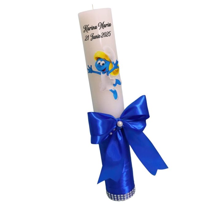 Lumanare Botez, Personalizata, Strumfita, Albastru, 35 cm, LMB046 - imagine 3