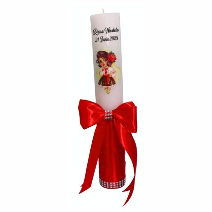 Lumanare Botez, Personalizata, Tematica Traditionala, Rosu, 35 cm, LMB048