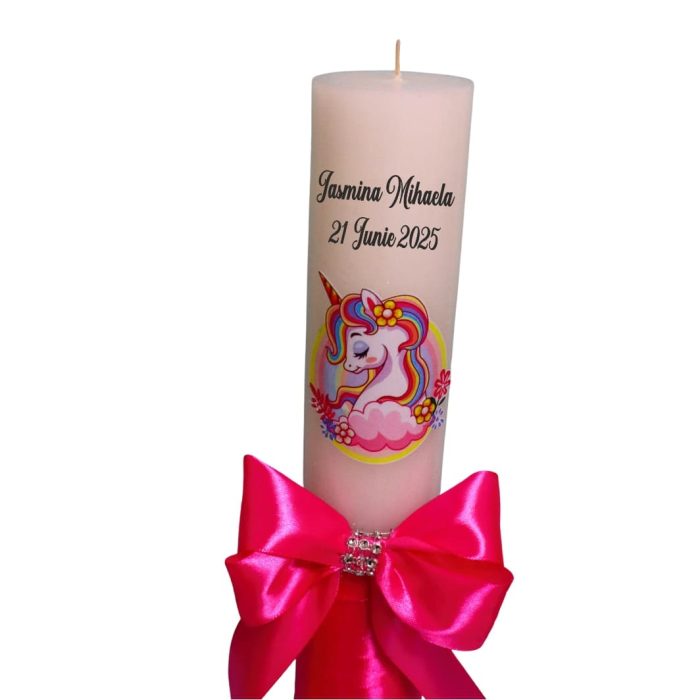 Lumanare Botez, Personalizata, Unicorn, Roz, 35 cm, LMB050 - imagine 2