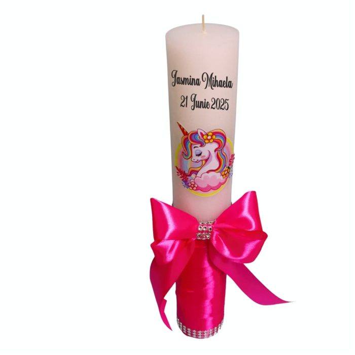 Lumanare Botez, Personalizata, Unicorn, Roz, 35 cm, LMB050 - imagine 1