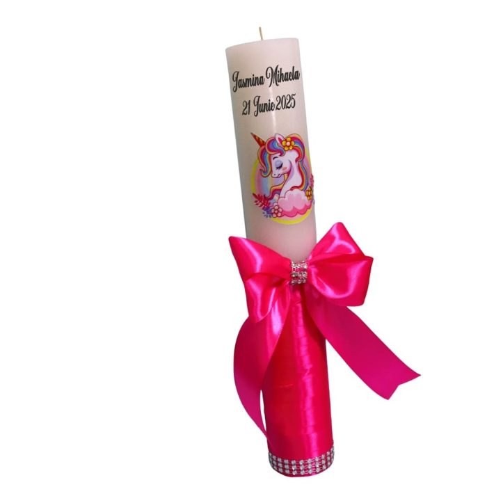 Lumanare Botez, Personalizata, Unicorn, Roz, 35 cm, LMB050 - imagine 3