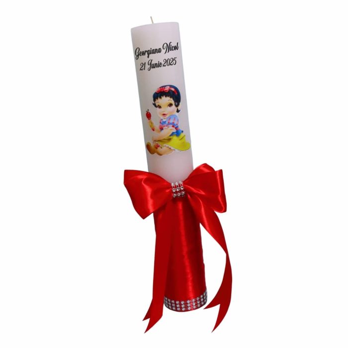 Lumanare Botez, Personalizata, Alba ca zapada, Rosu, 35 cm, LMB054 - imagine 4
