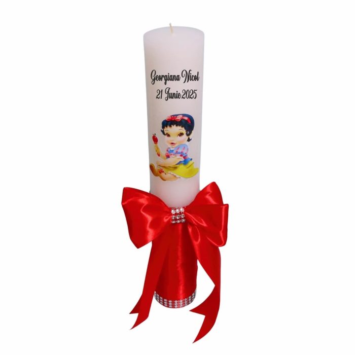 Lumanare Botez, Personalizata, Alba ca zapada, Rosu, 35 cm, LMB054 - imagine 3