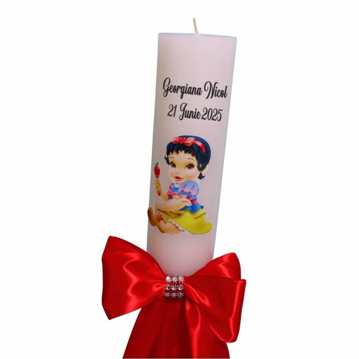 Lumanare Botez, Personalizata, Alba ca zapada, Rosu, 35 cm, LMB054 - imagine 5