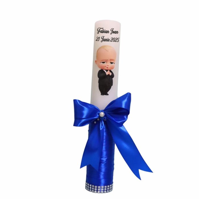 Lumanare Botez, Personalizata, Baby Boss, Albastru, 35 cm, LMB056 - imagine 4