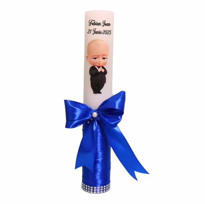 Lumanare Botez, Personalizata, Baby Boss, Albastru, 35 cm, LMB056 - imagine 1
