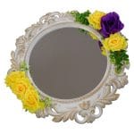 Oglinda Miresei Decorata, Trandafiri, Galben, Mov, 47 cm, OGLDC003 - imagine 5