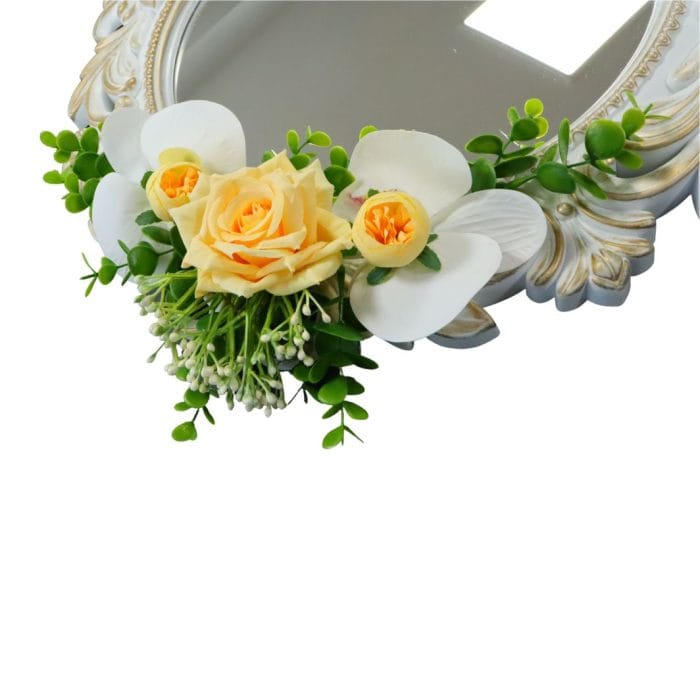 Oglinda Miresei Decorata, Trandafiri, Orhidee, Bujori, Galben, Crem, Alb, 47 cm, OGLDC008 - imagine 2