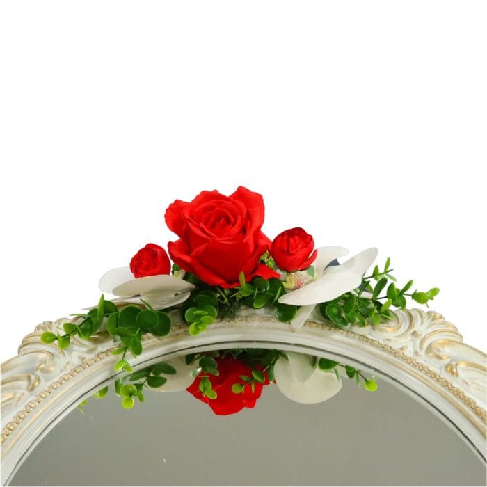 Oglinda Miresei Decorata, Trandafiri, Bujori, Orhidee, Rosu, Alb, 47 cm, OGLDC009 - imagine 3