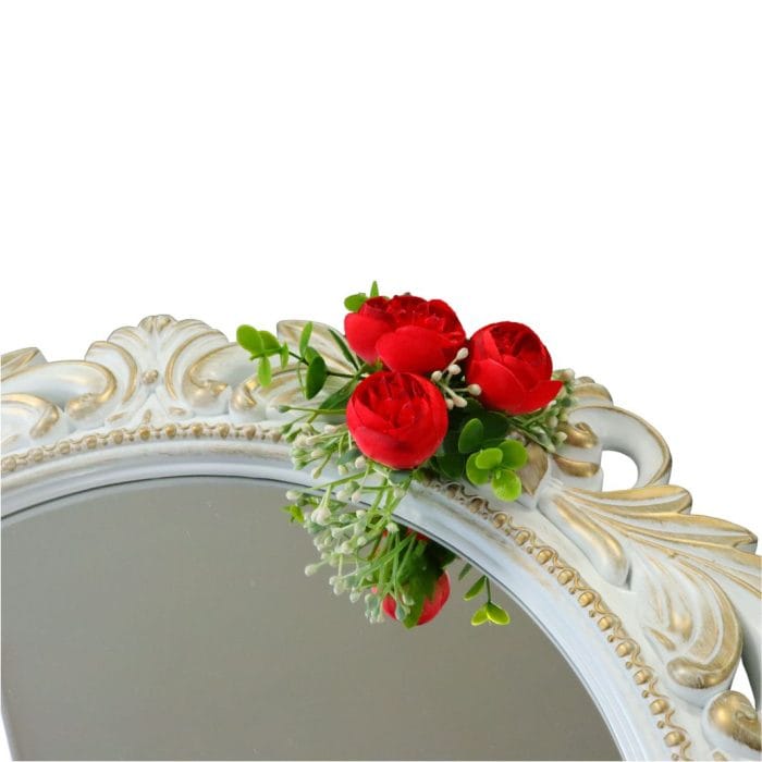 Oglinda Miresei Decorata, Trandafiri, Bujori, Orhidee, Rosu, Alb, 47 cm, OGLDC009 - imagine 4