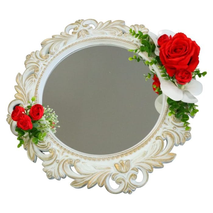 Oglinda Miresei Decorata, Trandafiri, Bujori, Orhidee, Rosu, Alb, 47 cm, OGLDC009 - imagine 1