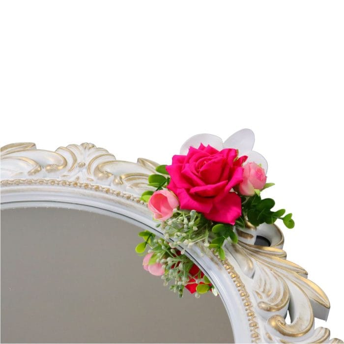 Oglinda Miresei Decorata, Trandafiri, Bujori, Orhidee, Roz, Alb, 47 cm, OGLDC012 - imagine 5