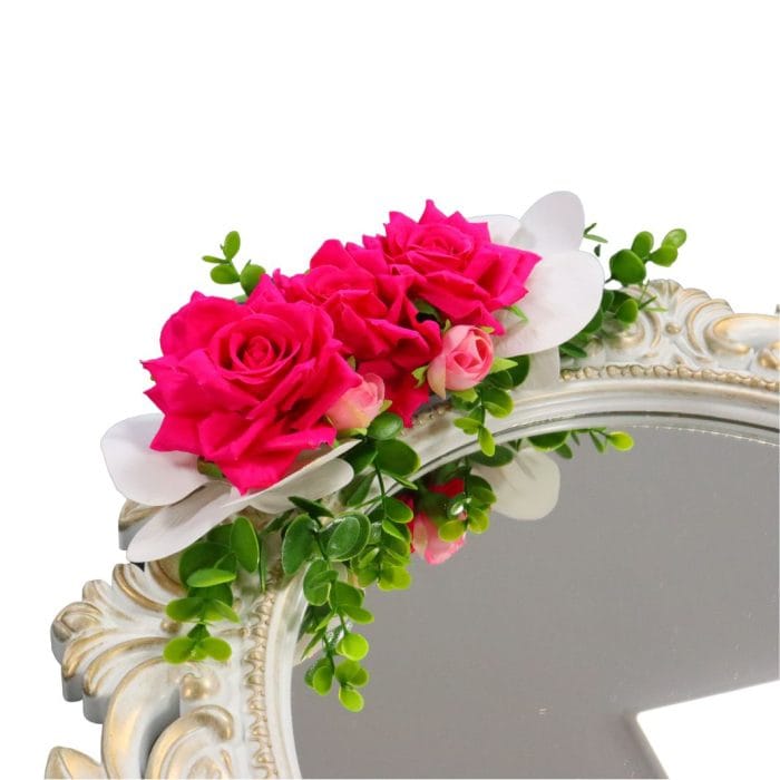Oglinda Miresei Decorata, Trandafiri, Bujori, Orhidee, Roz, Alb, 47 cm, OGLDC012 - imagine 2