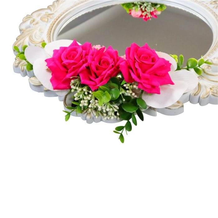 Oglinda Miresei Decorata, Trandafiri, Bujori, Orhidee, Roz, Alb, 47 cm, OGLDC012 - imagine 4
