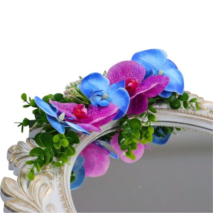 Oglinda Miresei Decorata, Orhidee, Albastru, Mov, 47 cm, OGLDC014 - imagine 2