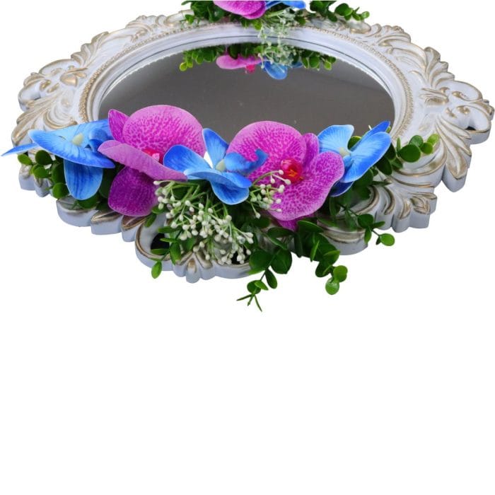 Oglinda Miresei Decorata, Orhidee, Albastru, Mov, 47 cm, OGLDC014 - imagine 4