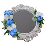 Oglinda Miresei Decorata, Orhidee, Alb, Albastru, 47 cm, OGLDC015