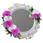 Oglinda Miresei Decorata, Orhidee, Alb, Mov, 47 cm, OGLDC016