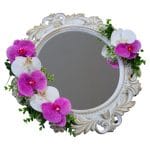 Oglinda Miresei Decorata, Orhidee, Alb, Mov, 47 cm, OGLDC016 - imagine 5