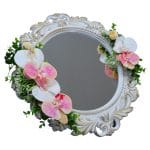 Oglinda Miresei Decorata, Orhidee, Bujori, Roz, Alb, Crem, 47 cm, OGLDC017