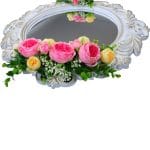 Oglinda Miresei Decorata, Bujori, Roz, Crem, 47 cm, OGLDC020 - imagine 4