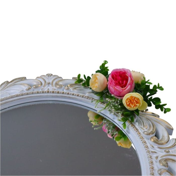 Oglinda Miresei Decorata, Trandafiri, Bujori, Roz, Alb, Crem, 47 cm, OGLDC021 - imagine 3