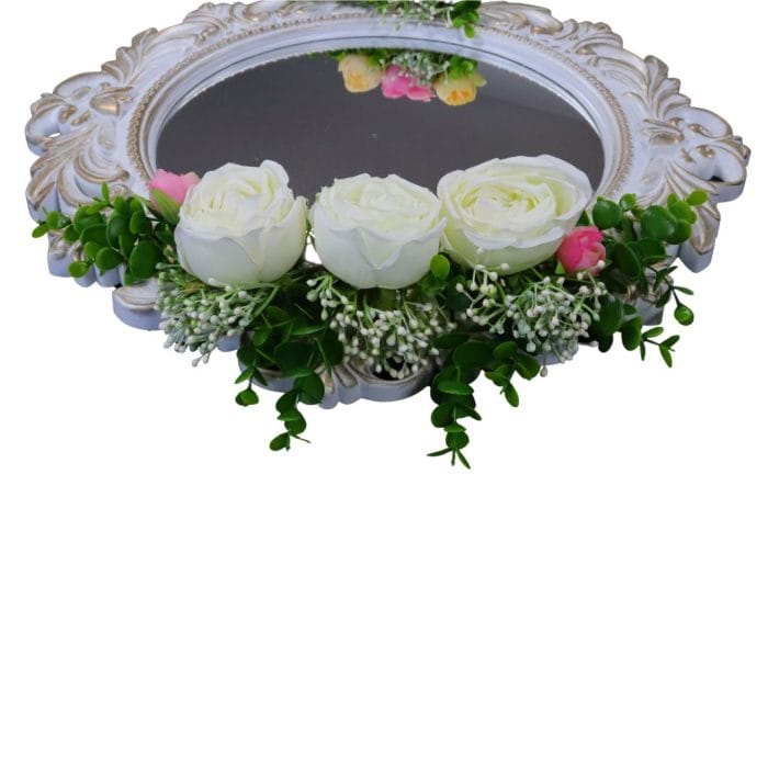 Oglinda Miresei Decorata, Trandafiri, Bujori, Roz, Alb, Crem, 47 cm, OGLDC021 - imagine 5