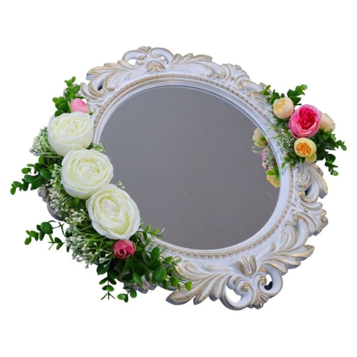 Oglinda Miresei Decorata, Trandafiri, Bujori, Roz, Alb, Crem, 47 cm, OGLDC021 - imagine 4