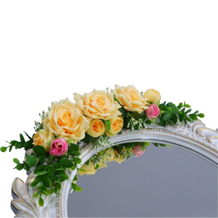 Oglinda Miresei Decorata, Trandafiri, Bujori, Crem, Roz, 47 cm, OGLDC022 - imagine 2