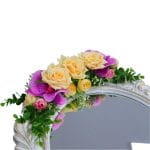 Oglinda Miresei Decorata, Trandafiri, Orhidee, Bujori, Crem, Mov, 47 cm, OGLDC023 - imagine 2