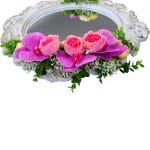 Oglinda Miresei Decorata, Orhidee, Bujori, Mov, Roz, Crem, 47 cm, OGLDC024 - imagine 4