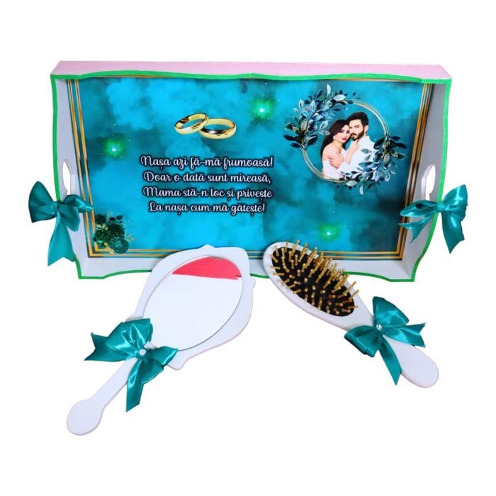 Set Gatitul Miresei, Nunta, 3 Piese, Lemn, Verde, 22x35cm, SGMRSD002 - imagine 4