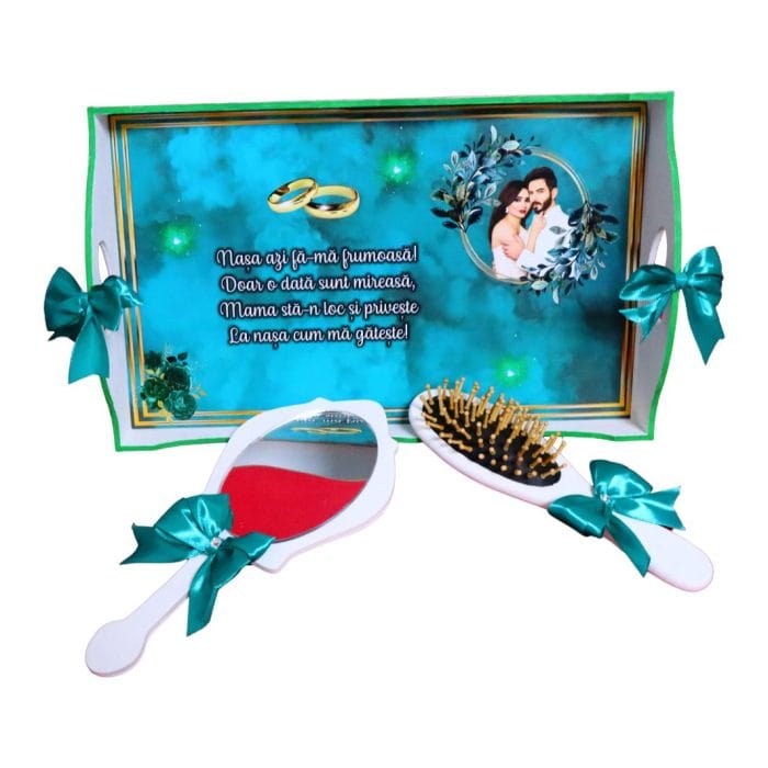 Set Gatitul Miresei, Nunta, 3 Piese, Lemn, Verde, 22x35cm, SGMRSD002 - imagine 7