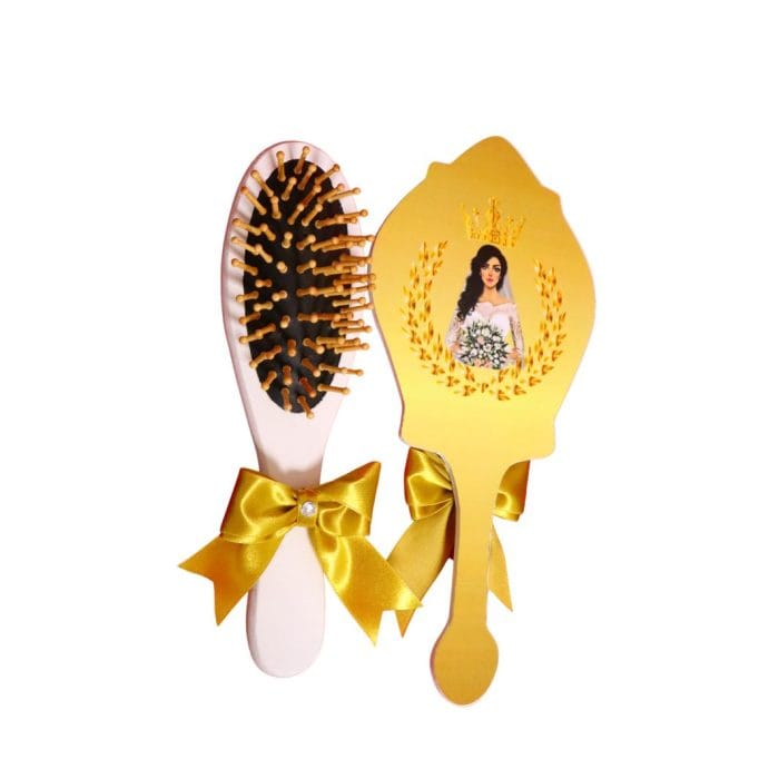 Set Gatitul Miresei, Nunta, 3 Piese, Lemn, Auriu, Galben, 22x36cm, SGMRSD004 - imagine 3