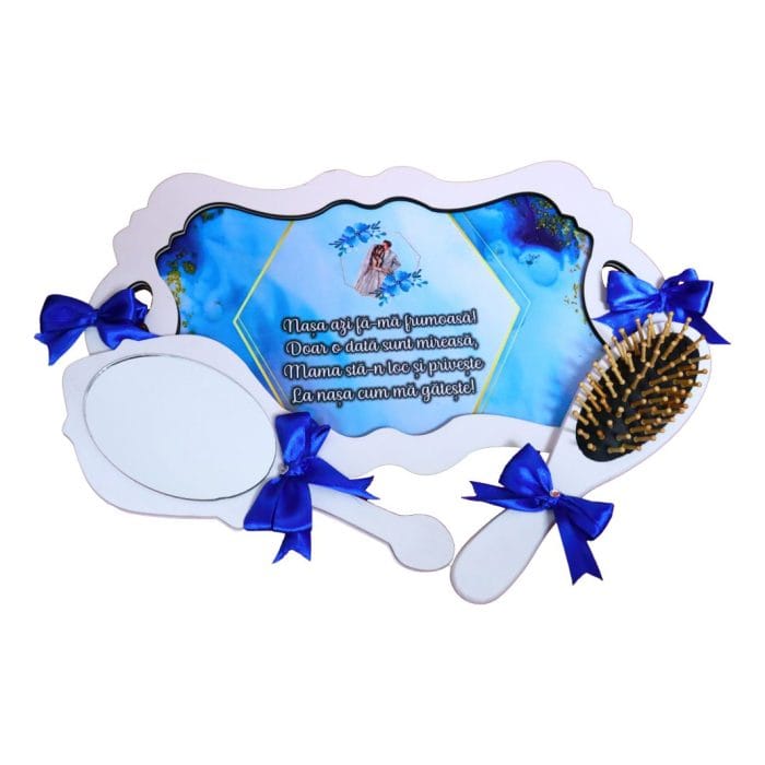 Set Gatitul Miresei, Nunta, 3 Piese, Lemn, Albastru Royal, 22x36cm, SGMRSD017 - imagine 4