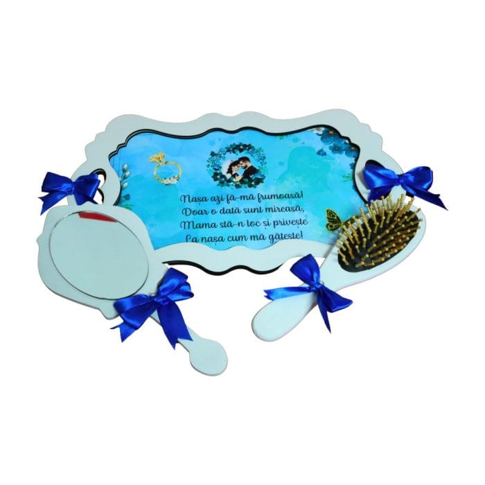 Set Gatitul Miresei, Nunta, 3 Piese, Lemn, Albastru, 22x36cm, SGMRSD019 - imagine 5