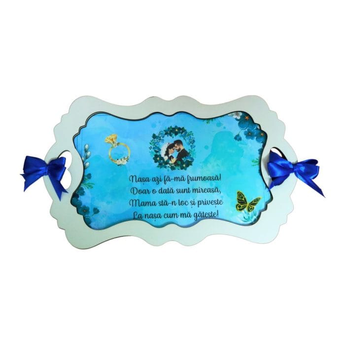 Set Gatitul Miresei, Nunta, 3 Piese, Lemn, Albastru, 22x36cm, SGMRSD019 - imagine 2