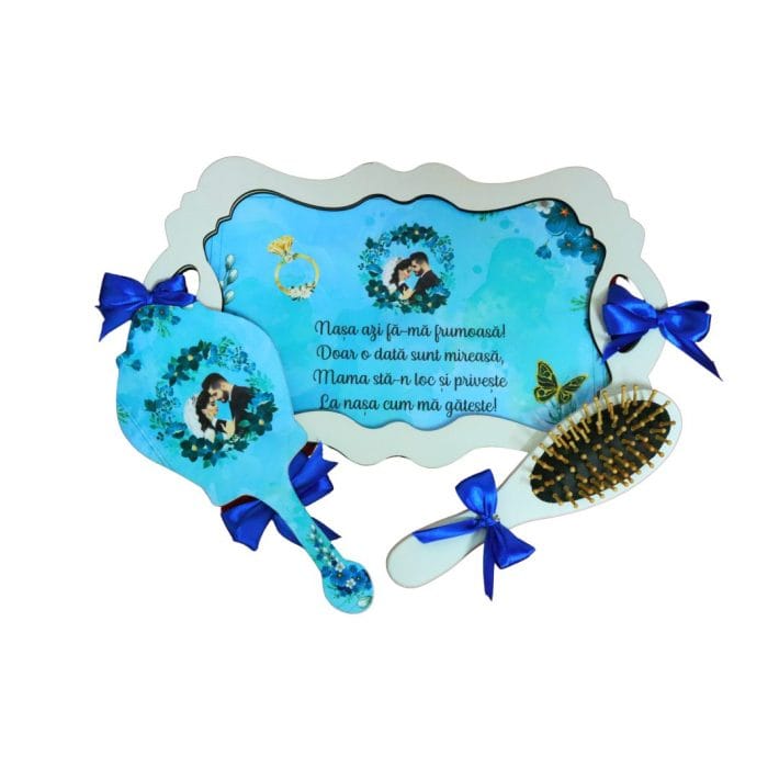 Set Gatitul Miresei, Nunta, 3 Piese, Lemn, Albastru, 22x36cm, SGMRSD019 - imagine 1